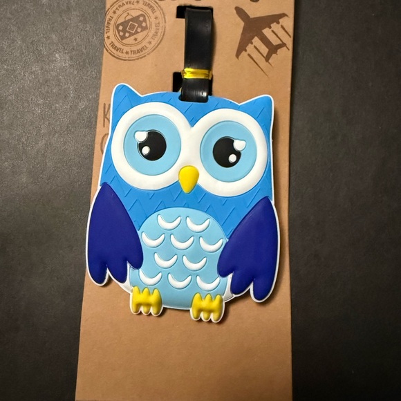Other - Blue Owl Silicone Luggage Tag with Yellow Accent - Cute Travel ID